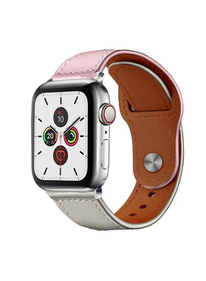 HuHa For Apple Watch 38 / 40 / 41 / S10 42mm xDfind Rivet Buckle Genuine Leather Watch Band(Pink White) - Image 1