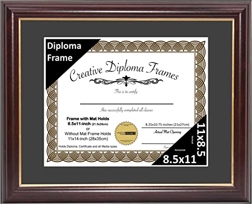 Creative Picture Frames 8.5x11-11x14mh.gold Mahogany Diploma Frame with Gold Rim and Black Matting To Hold 8.5 by 11-inch Graduation Certificate with Easel and installed Hangers - Image 1