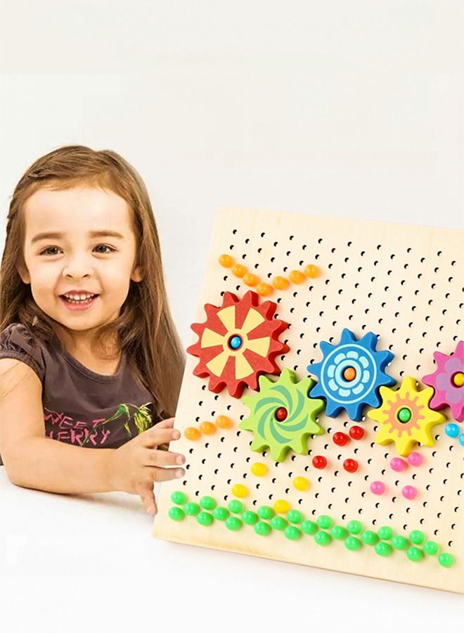 GROIC 283 Pieces Wooden Peg Board Toys Mushroom Nails, 2 in 1 Color Matching Mosaic Pegboard , Button Art Toys for Toddlers , Early Learning Educational Toys for Boys & Girls - Image 4