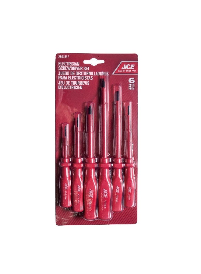ACE 6-Piece Ergonomic Grip Electrician Screwdriver Set Red and Black 2.8 x 30.2 x 13.8 cm XM18010348 