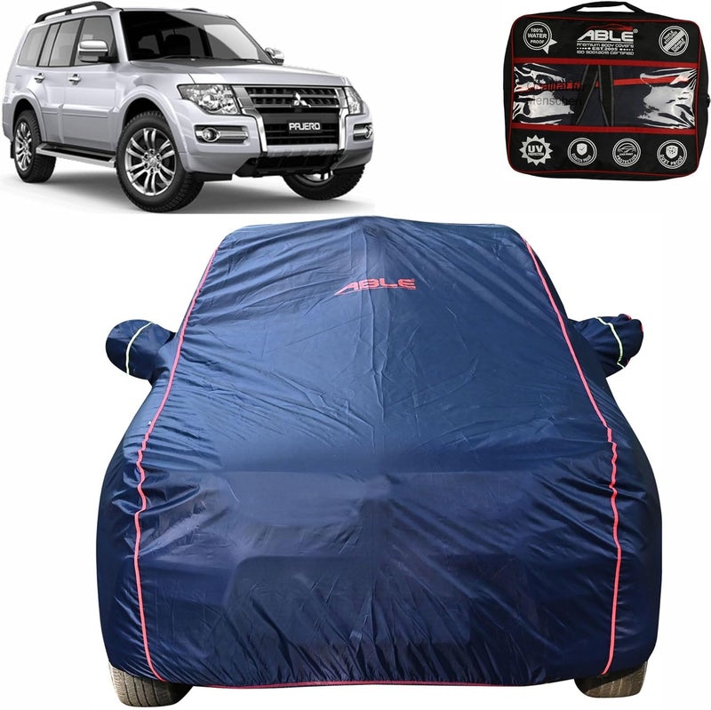 ABLE غطاء جسم السيارة من Able Parashuit الأزرق سلسلة WR مع جيوب للمرايا وسحاب باب السائق متوافق مع ميتسوبيشي باجيرو القديمة (طراز 2012 إلى 2019)  - Image 1