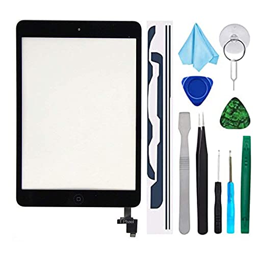 T Phael Black Digitizer Repair Kit for iPad mini 1&2 A1432 A1489 Touch Screen Digitizer Replacement with IC Chip + Home Button + Tools + Pre-Installed Adhesive - Image 1