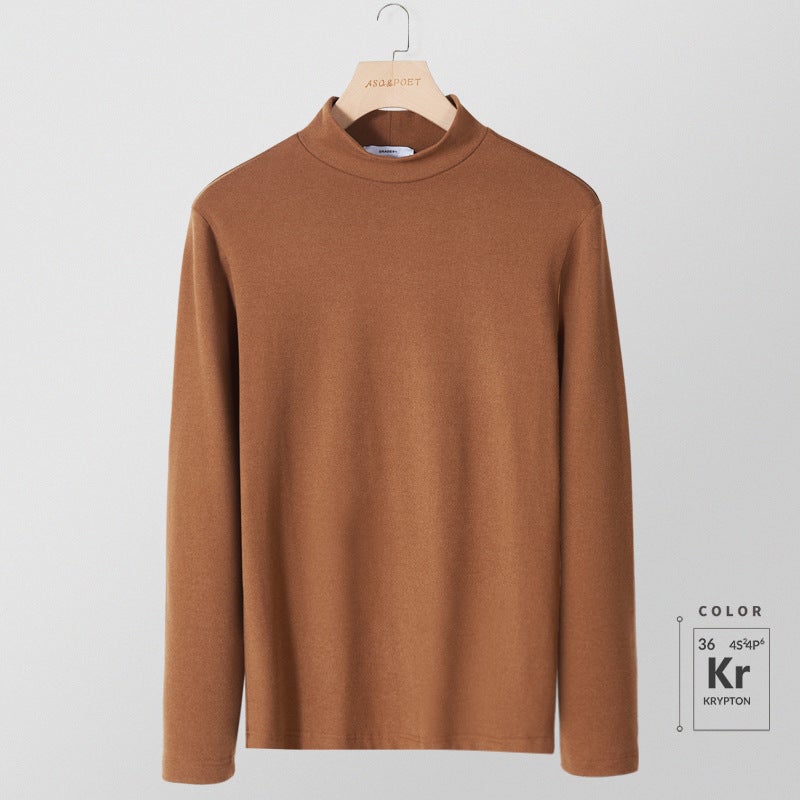 Half-high Collar Base Shirt Men's Autumn and Winter New Inner Lining Single-wear Warm Fleece Solid Color Mid-collar Long-sleeved T-shirt - Image 1
