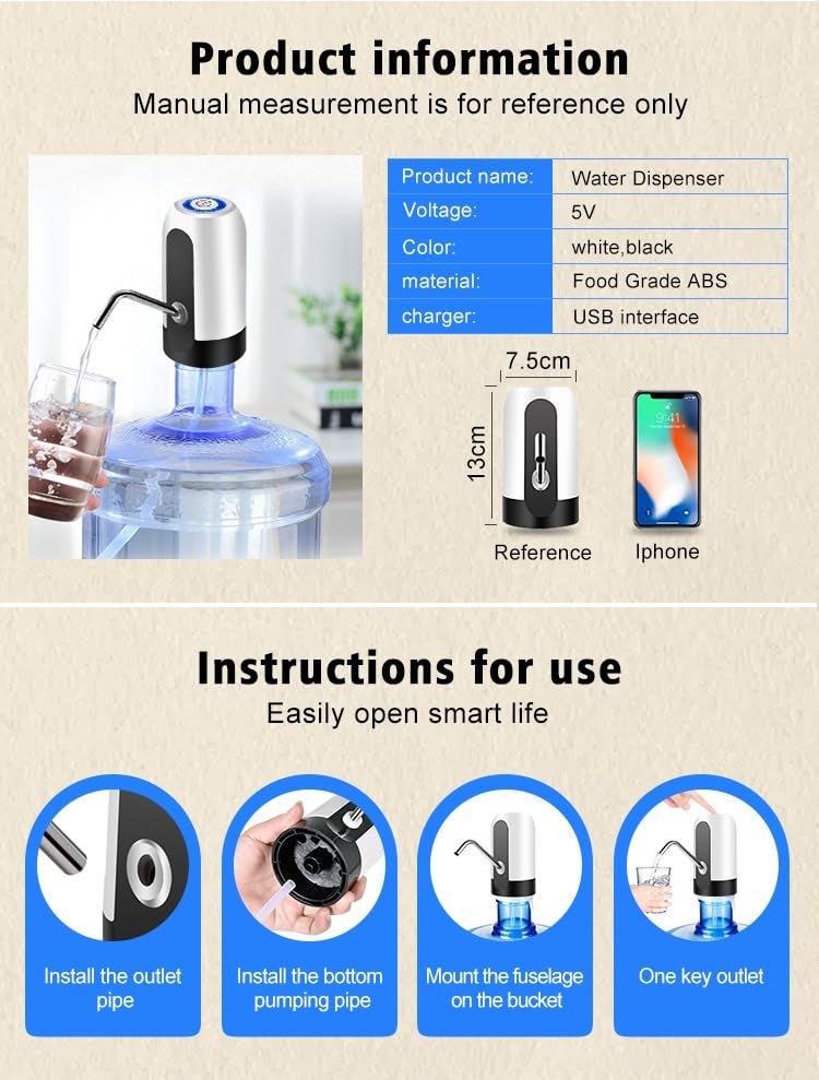 ARDAKI Automatic Water Dispenser Pump for 20 litre Bottle Automatic Wireless Water Can Dispenser Pump USB Rechargeable Electric Drinking Water Bottle Pump for Home Office and Outdoor Low Noise - Image 4