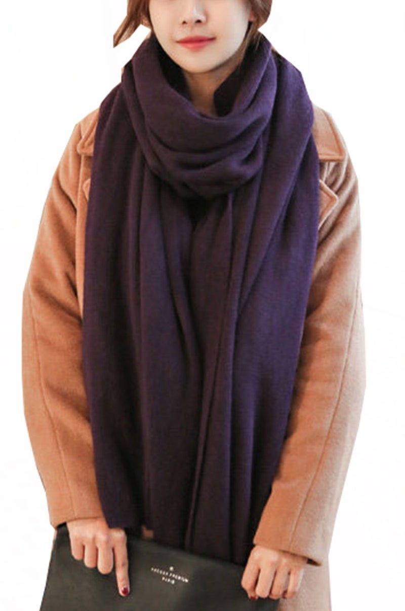 Wander Agio Womens Warm Long Shawl Winter Blanket Scarf Scarf Pure Color Purple - Image 1