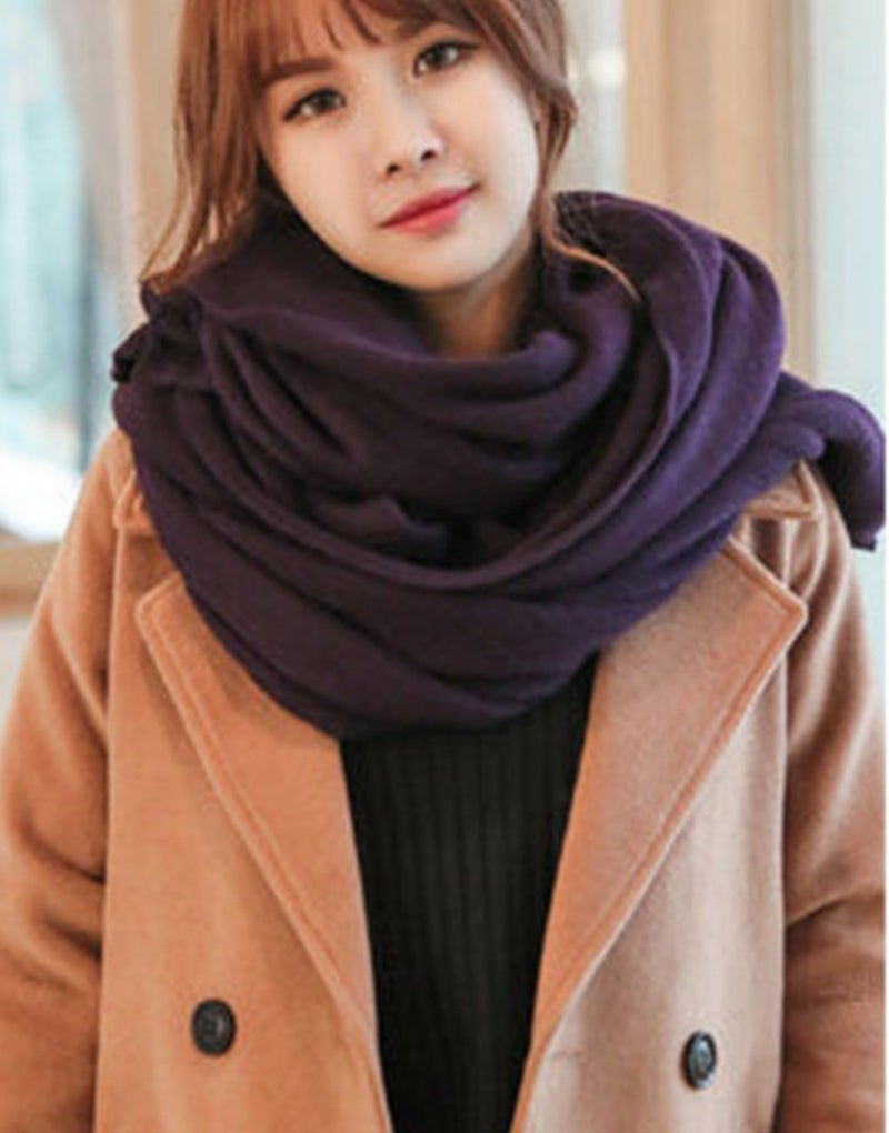 Wander Agio Womens Warm Long Shawl Winter Blanket Scarf Scarf Pure Color Purple - Image 2