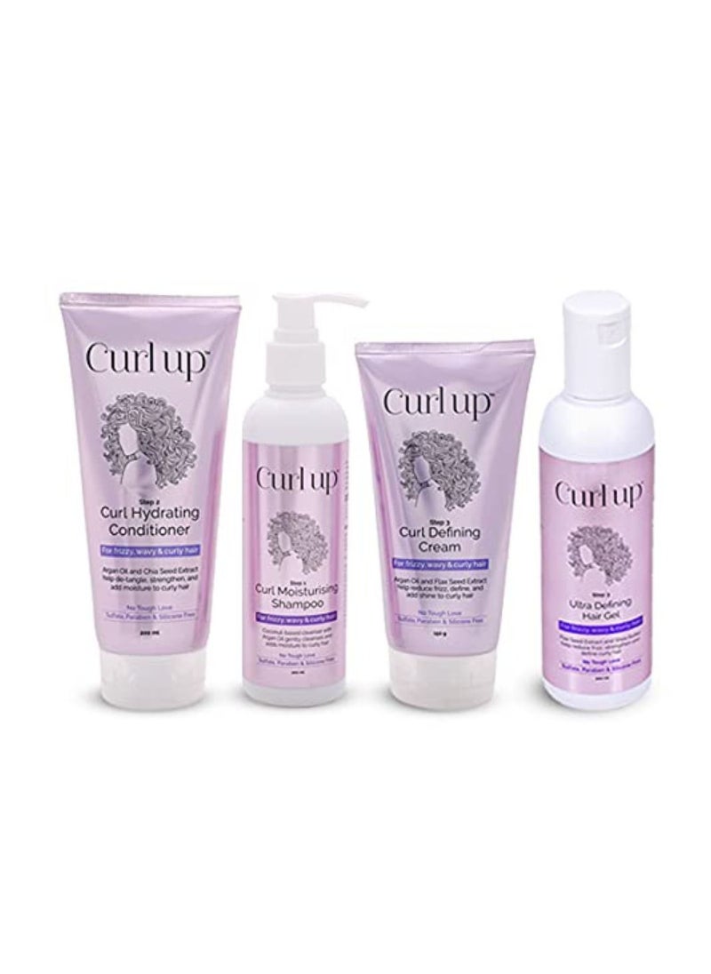 Curl Up Ultra Defining Bundle With Curly Hair Shampoo Conditioner Leave In Curl Cream And Hair Gel For Dry Frizzy Wavy And Curly Hair Sulphate Paraben And Silicone Free Combo Of 4  - Image 1