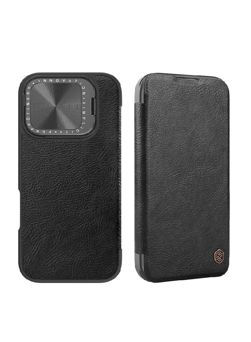 Case Compatible with iPhone 16 Pro Max Case, PU Leather Case with Slide Camera Cover Built-in Card Slots, Lens Protection Slim Flip Cover for iPhone 16 Pro Max (Black) - Image 1