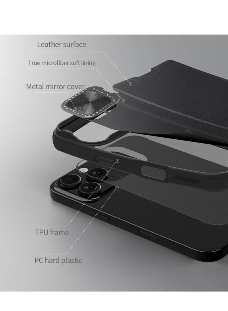 Case Compatible with iPhone 16 Pro Max Case, PU Leather Case with Slide Camera Cover Built-in Card Slots, Lens Protection Slim Flip Cover for iPhone 16 Pro Max (Black) - Image 3