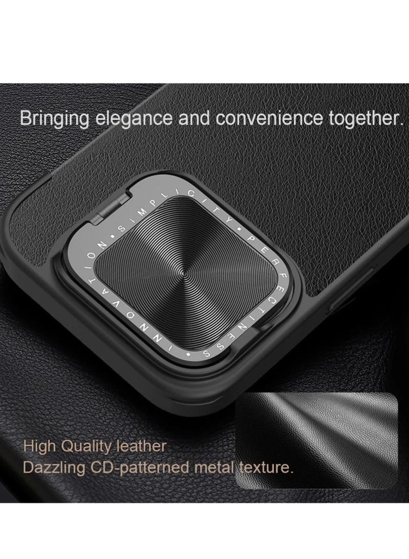 Case Compatible with iPhone 16 Pro Max Case, PU Leather Case with Slide Camera Cover Built-in Card Slots, Lens Protection Slim Flip Cover for iPhone 16 Pro Max (Black) - Image 4