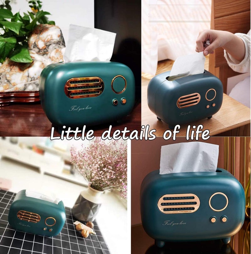GOPAD Radio Model Tissue Box Vintage Retro Tissue Box Holder for Home Kitchen Dining Table Paper Facial Tissue Dispenser Box Night Stand Desktop Tissue Storage Organizer 1pcs Small - Image 2