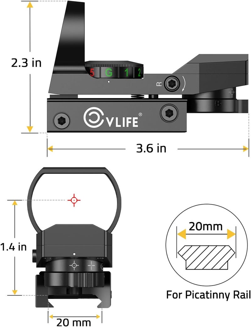 CVLIFE 1X22X33 Red Green Dot Gun Sight Scope Reflex Sight with 20mm Rail - Image 5