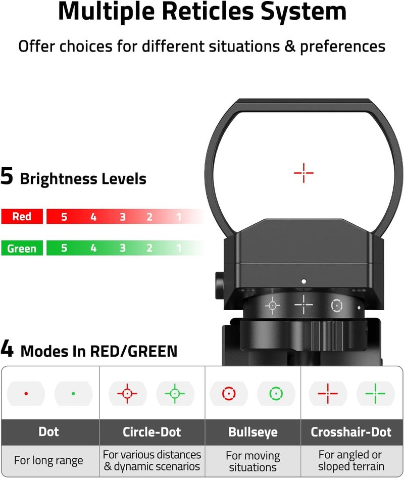 CVLIFE 1X22X33 Red Green Dot Gun Sight Scope Reflex Sight with 20mm Rail - Image 2
