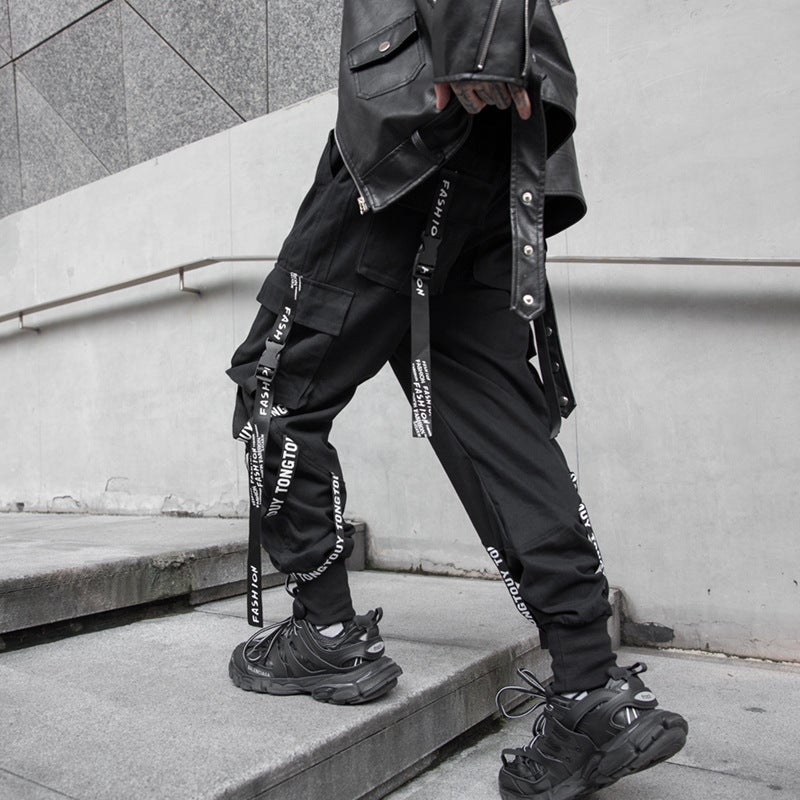 Mens Casual Cargo Pants Autumn Winter Loose Street Ring six Belt