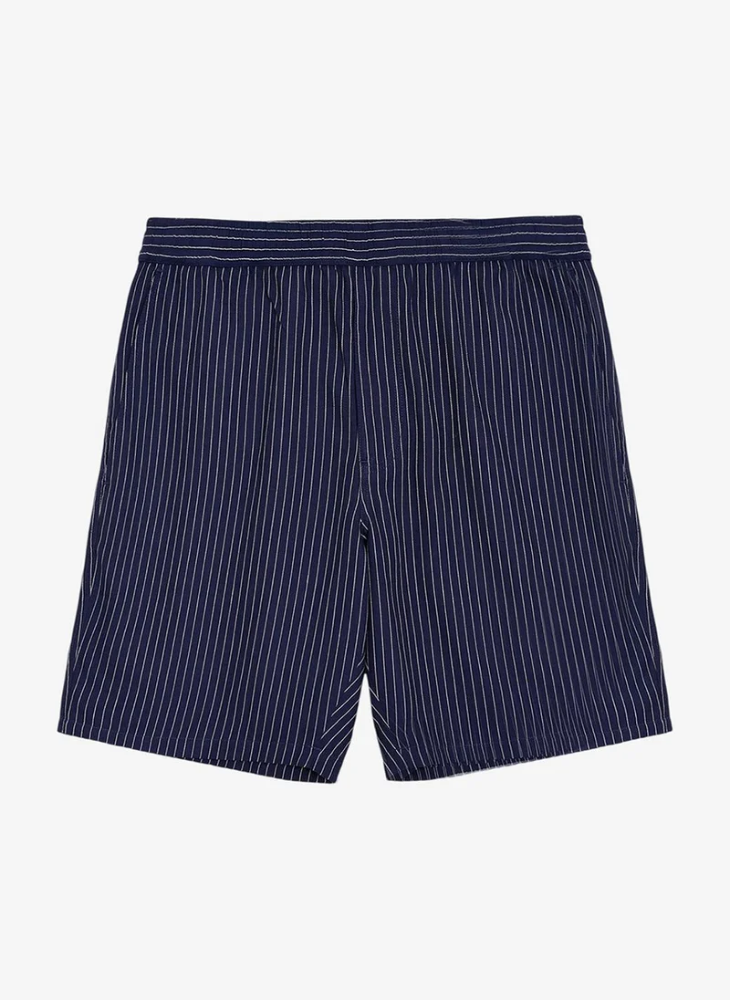 فرنش كونكشن Twill Navy Blue Striped Shorts