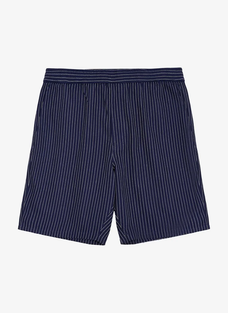 Twill Navy Blue Striped Shorts