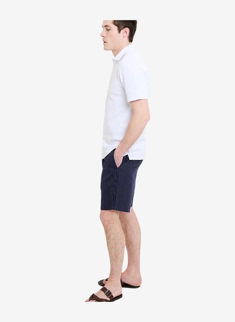 French Connection Twill Navy Blue Striped Shorts - Image 3