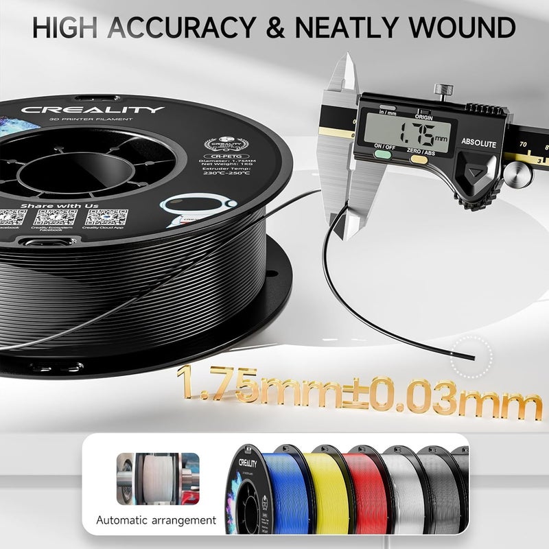 PETG Filament 1.75mm 3D Printer Filament, Upgraded PLA, 1kg Neatly Wound Spool, Dimensional Accuracy ±0.03mm, Fit for Ender, Bambu Lab, Anycubic, ELEGOO FDM Printers (Black) - Image 5