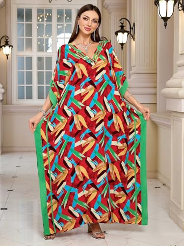 KECVOT Kaftan Dresses for Women V Neck Batwing Sleeve Plus Size Caftans Swimwear Coverups Maxi Beach Dresses - Image 2