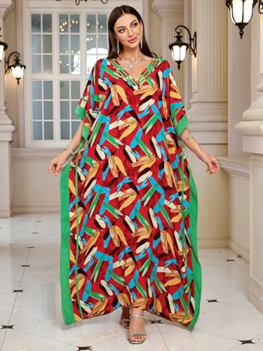 KECVOT Kaftan Dresses for Women V Neck Batwing Sleeve Plus Size Caftans Swimwear Coverups Maxi Beach Dresses - Image 3