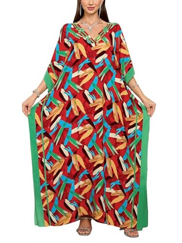 KECVOT Kaftan Dresses for Women V Neck Batwing Sleeve Plus Size Caftans Swimwear Coverups Maxi Beach Dresses - Image 1
