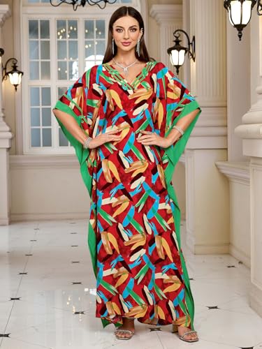 KECVOT Kaftan Dresses for Women V Neck Batwing Sleeve Plus Size Caftans Swimwear Coverups Maxi Beach Dresses - Image 4