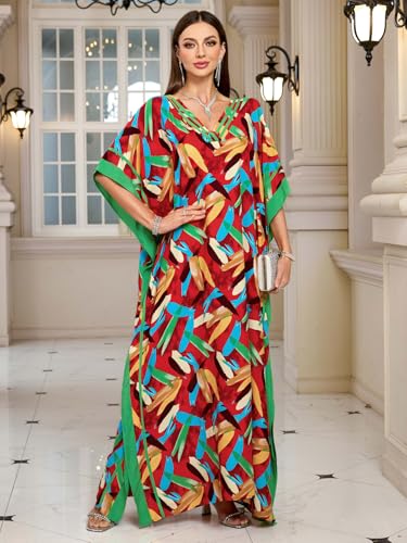 KECVOT Kaftan Dresses for Women V Neck Batwing Sleeve Plus Size Caftans Swimwear Coverups Maxi Beach Dresses - Image 5