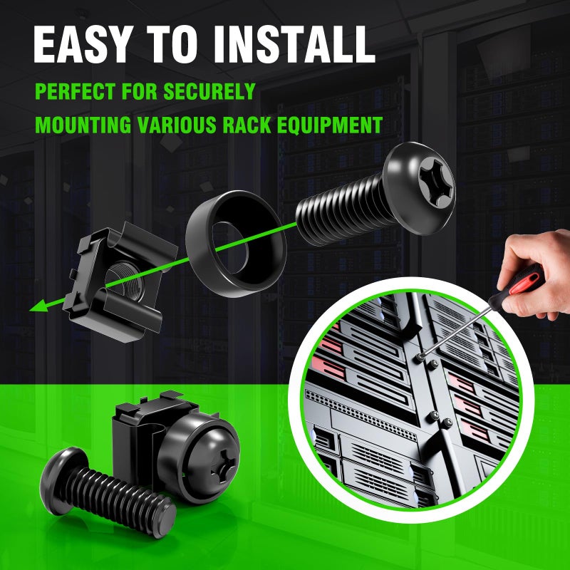 XOOL 50 PACK M6 x 16mm Rack Mount Cage Nuts, Screws and Washers for Rack Mount Server Cabinet, Rack Mount Server Shelves, Routers, Rack Mount Screws and Square Insert Nuts, Self-Locking Cable Ties for Free - Image 4