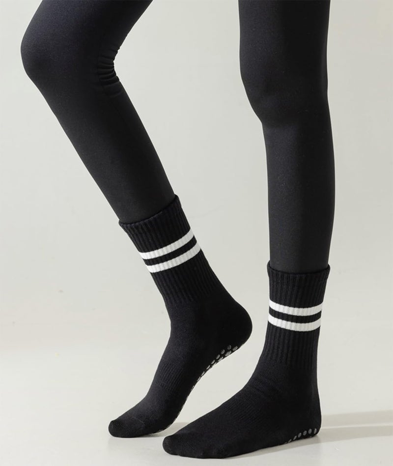 PUJANE 5 Pairs Grip Pilates Socks for Women, Non Slip Yoga Athletic Long Crew Socks for Barre Ballet Gym Workout - Image 3
