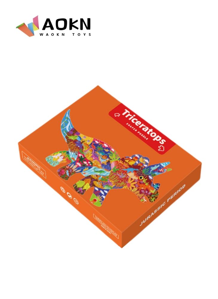 WAOKN Jigsaw Puzzles for Kids 150 Pieces Triceratops Shaped Cardboard Puzzles for Animal Lovers Sturdy Floor Puzzles Box and Poster Educational Toys Gift for Boys Girls