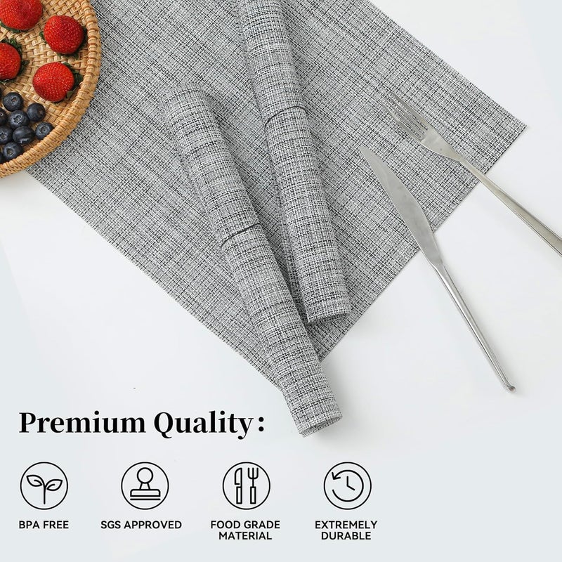 Kienlix Linen Grey Placemats Set of 6 Heat Resistant NonSlip Place mats for Dining Table Washable Durable PVC Vinyl Woven Table Mats Linen Grey - Image 2