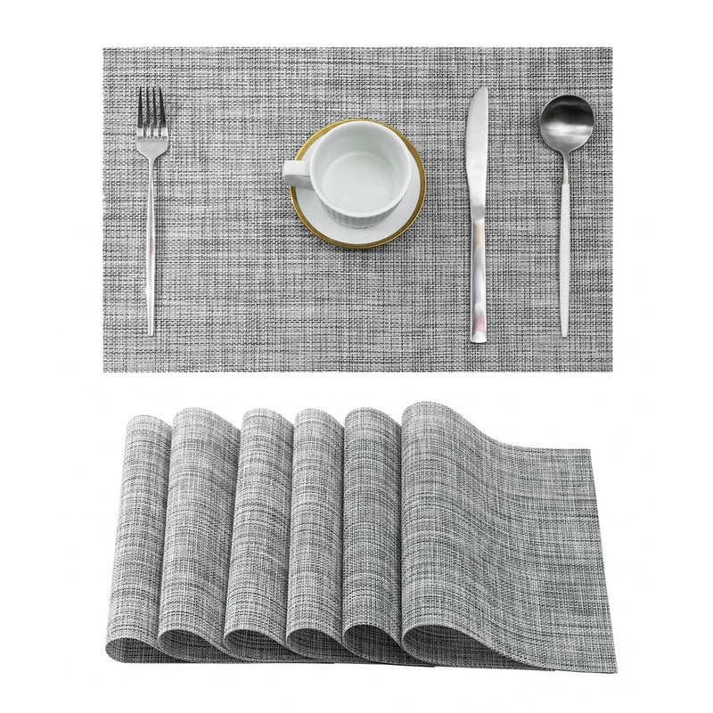 Kienlix Linen Grey Placemats Set of 6 Heat Resistant NonSlip Place mats for Dining Table Washable Durable PVC Vinyl Woven Table Mats Linen Grey - Image 1