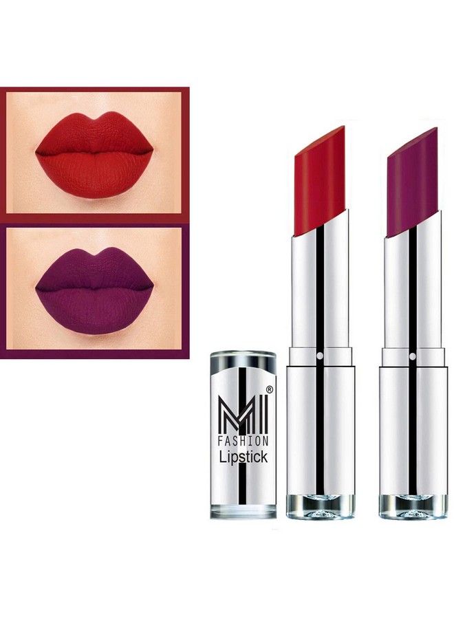MI FASHION Skin Friendly Vegan Lipsticks Set Cr�Me Matte Vitamin E Enriched Combo Of 2 ( Red Purple ) - Image 2