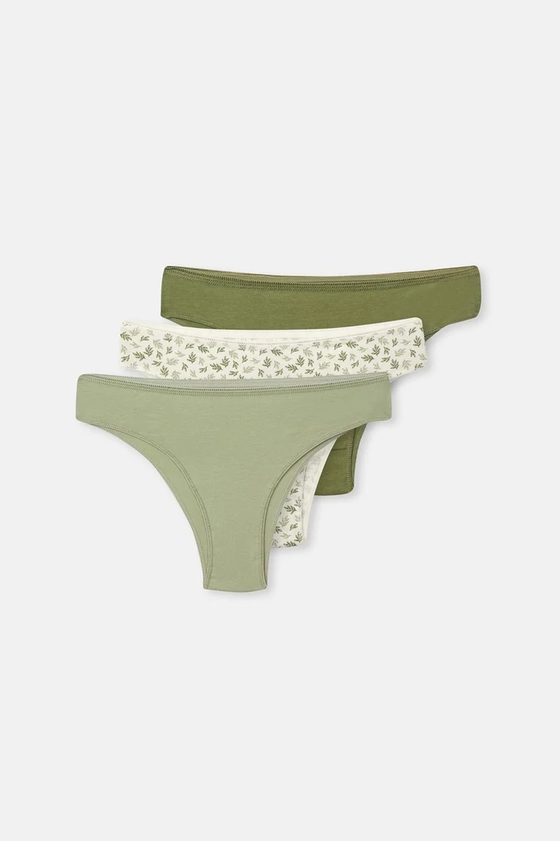 dagi Green-Ecru Women's 3-Patterned Brazilian Panties