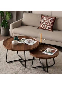 Coffee Table Set of 2 Stackable MDF Top Side Table Round Set Table Combination Small Set Table Set Industrial Style Side Table Round for Living Room, Balcony