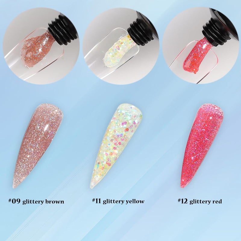 Fcozpjk Poly Gel Nail Kit - Wine Red, Brown & Iridescent Builder Gel With Chunky Glitter - Slip Solution, Dual Nail Forms & Clips - Home Manicure Starter Kit - Image 3