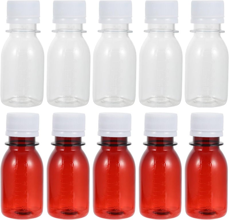 STOBAZA 20pcs 60ml Pet Graduated Laboratory Reagent Bottles Set with White Dropper Caps, Includes 10 Amber and 10 Leak-proof Plastic Chemical Media Bottles for Scientific Use - Image 1