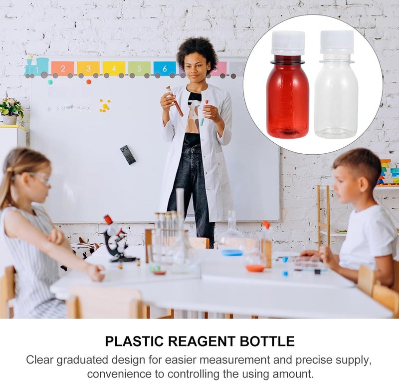 STOBAZA 20pcs 60ml Pet Graduated Laboratory Reagent Bottles Set with White Dropper Caps, Includes 10 Amber and 10 Leak-proof Plastic Chemical Media Bottles for Scientific Use - Image 3