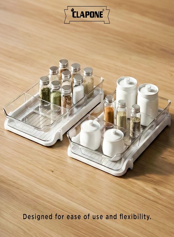 CLAPONE Bathroom Organizer Clear Under Sink Organizers Vanity Countertop Storage Container Cabinet Drawers Pull-Out Organization with Track for Pantry Kitchen (2 Tier With Compartment) - Image 4