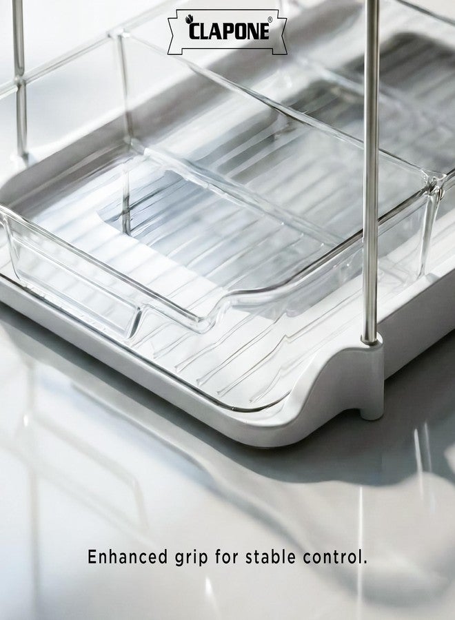 CLAPONE Bathroom Organizer Clear Under Sink Organizers Vanity Countertop Storage Container Cabinet Drawers Pull-Out Organization with Track for Pantry Kitchen (2 Tier With Compartment) - Image 3