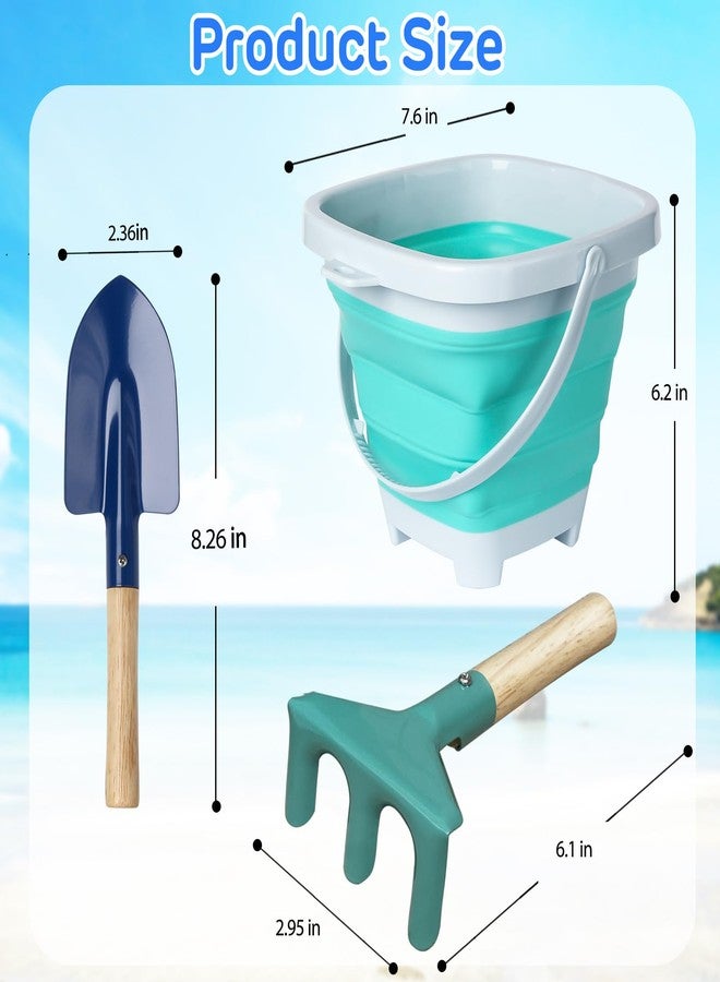 OKGD 3 Pieces Collapsible Beach Bucket for Kid Toddler,Toddler Outdoor Toys Shovel and Rake Made of Metal for Kids Beach Travel - Image 2