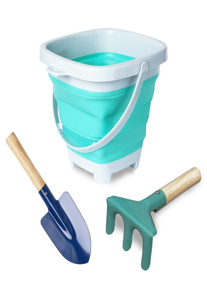 OKGD 3 Pieces Collapsible Beach Bucket for Kid Toddler,Toddler Outdoor Toys Shovel and Rake Made of Metal for Kids Beach Travel - Image 1
