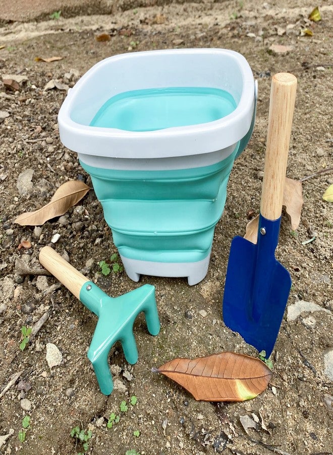 OKGD 3 Pieces Collapsible Beach Bucket for Kid Toddler,Toddler Outdoor Toys Shovel and Rake Made of Metal for Kids Beach Travel - Image 4