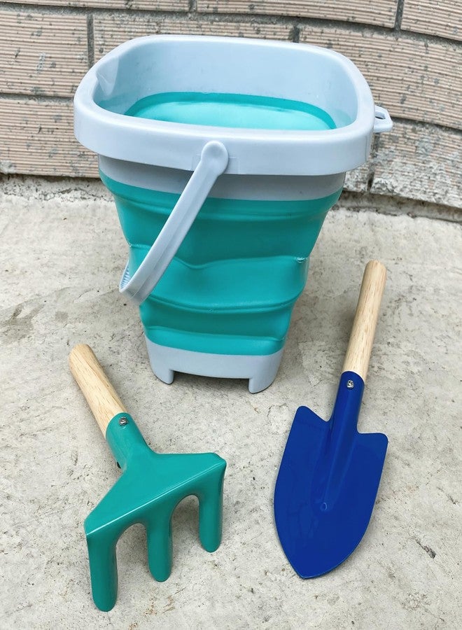 OKGD 3 Pieces Collapsible Beach Bucket for Kid Toddler,Toddler Outdoor Toys Shovel and Rake Made of Metal for Kids Beach Travel - Image 3