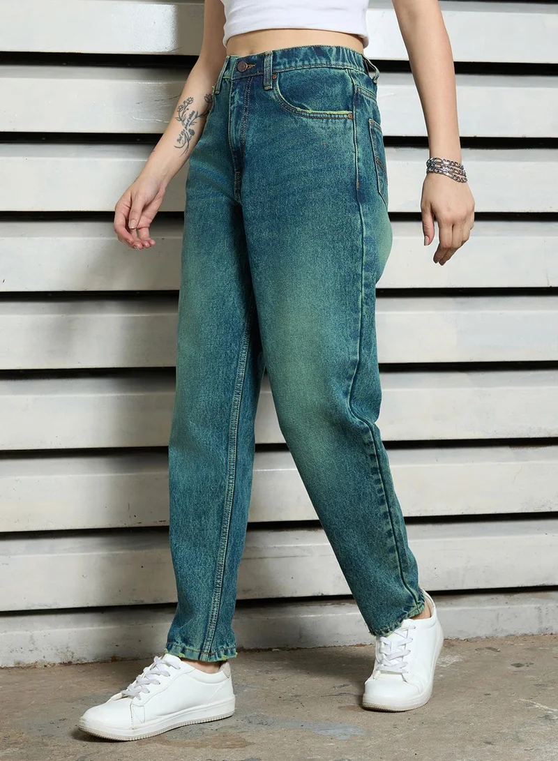 HIGH STAR Women's Indigo 100% Cotton Bleached Full Length Slim Fit Jeans