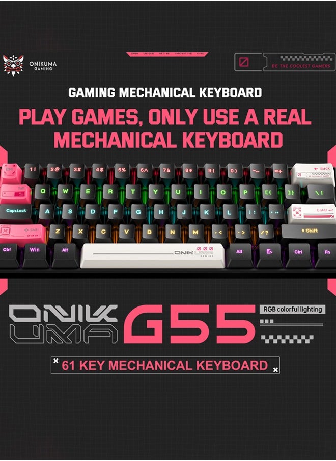 onikuma - G55 Mechanical Gaming Keyboard,61 Keys Ultral Compact Wired Keyboard with RGB Backlit,Easy to Carry on Business Trip,for PC/Mac Gamer - Image 1