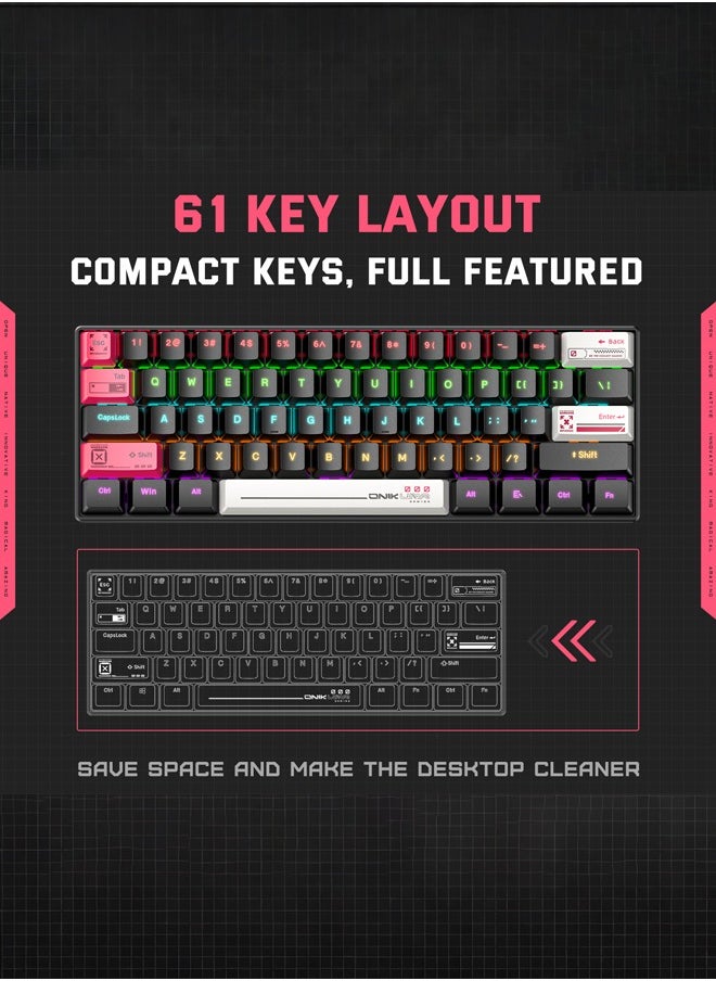 onikuma - G55 Mechanical Gaming Keyboard,61 Keys Ultral Compact Wired Keyboard with RGB Backlit,Easy to Carry on Business Trip,for PC/Mac Gamer - Image 1