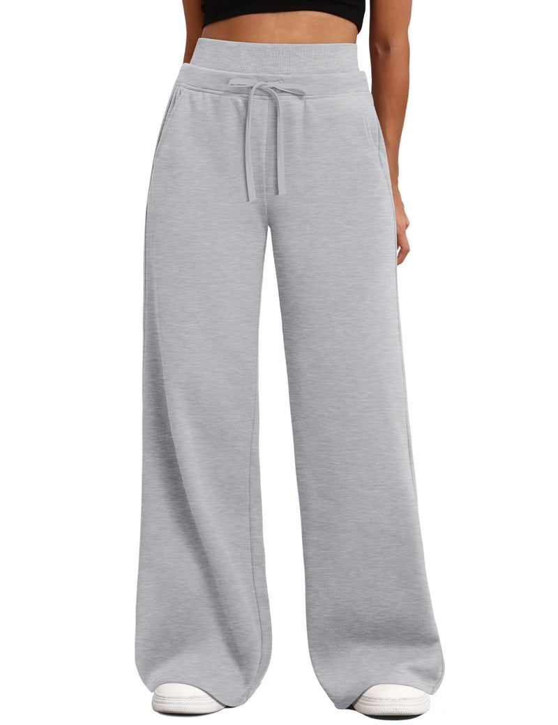 HeSaYep Women's Wide Leg Sweatpants High Waisted Baggy Sweat Pants Drawstring Straight Leg Casual Trousers with Pockets, Grey S - Image 1