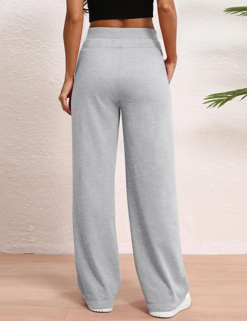 HeSaYep Women's Wide Leg Sweatpants High Waisted Baggy Sweat Pants Drawstring Straight Leg Casual Trousers with Pockets, Grey S - Image 2