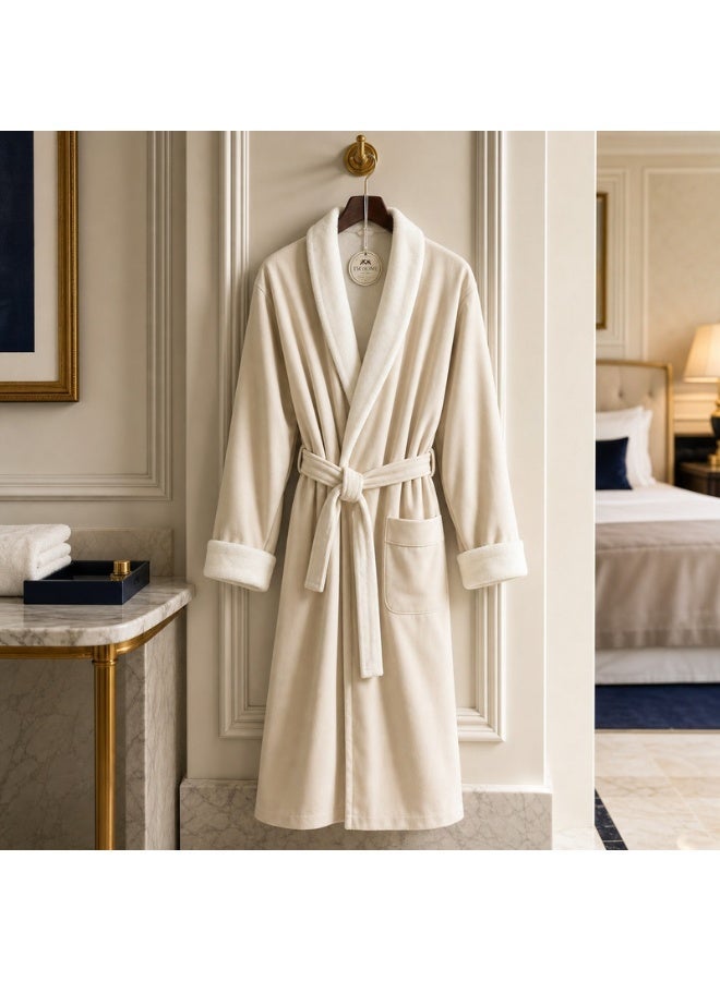 TM HOME Original TM Home Products - Royal VIP Unisex Bathrobe - Beige - Ultra Absorbent Microfiber Inner with Natural Satin Cotton Outer - Luxury Hotel Style Robe - Image 1